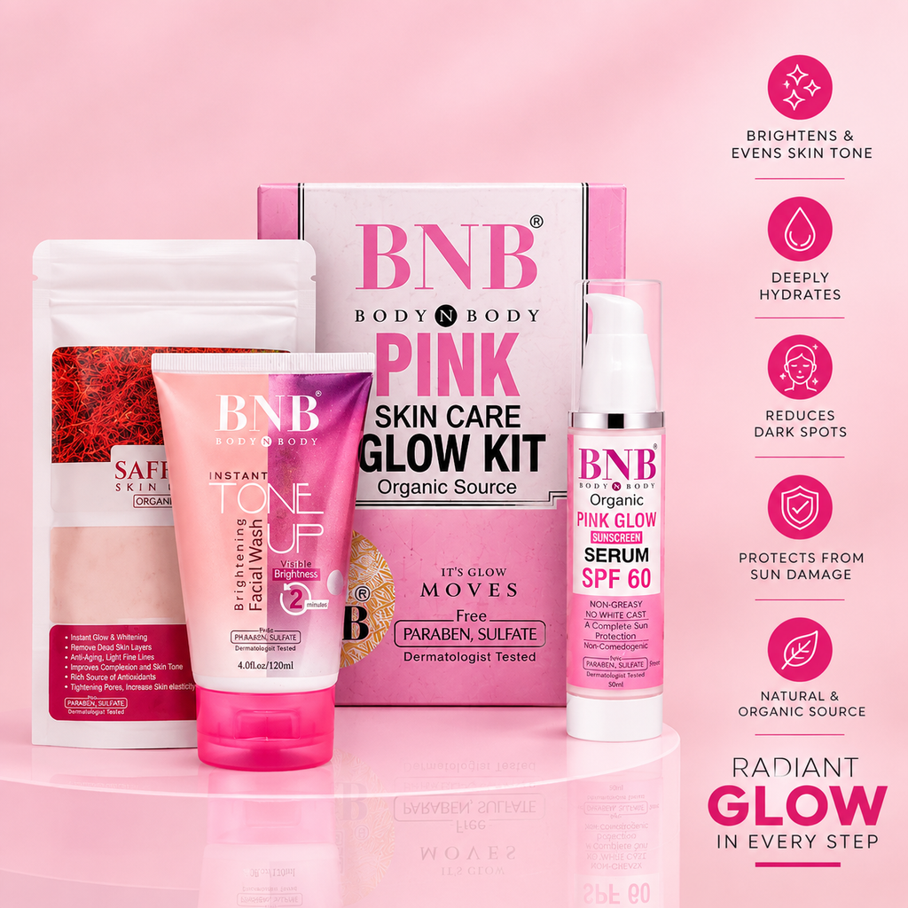 BNB Pink Face Glow Kit – 3-in-1 Tone Up Wash, Mask & SPF